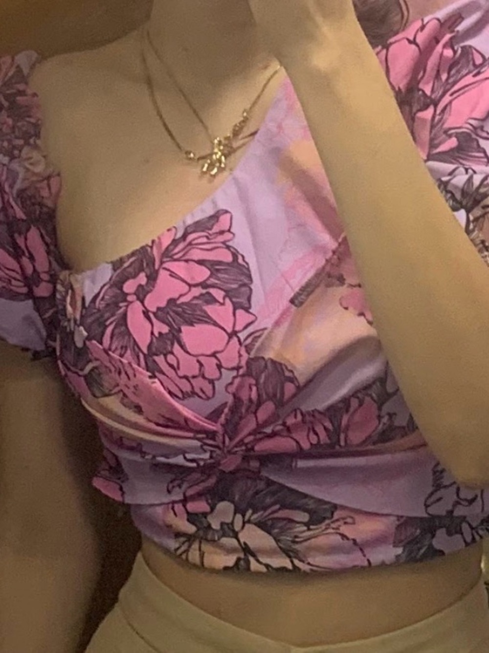 Floral Twist Front Crop Top - Pink Purple
